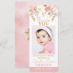 Convites Rosa Garden Girl Baptism Foto Bookmark Obrigado