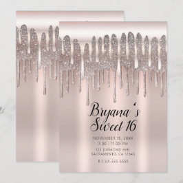 Convites Rosa Gelado Ouro Rosê Diamante Brilho Gotejamento 