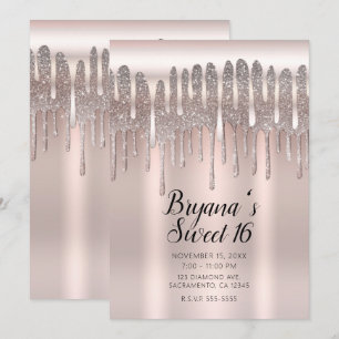 Convites Rosa Gelado Ouro Rosê Diamante Brilho Gotejamento 