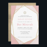 Convites Rosa Geométrico e Bat Mitzvah Dourado<br><div class="desc">Este convite do Bat Mitzvah,  moderno e chic,  apresenta um fundo branco com quadros geométricos falsos de ouro a rosa. O verso apresenta um fundo dourado falso. Altere a cor de fundo e personalize-a para as suas necessidades. Você pode encontrar produtos correspondentes na minha loja.</div>