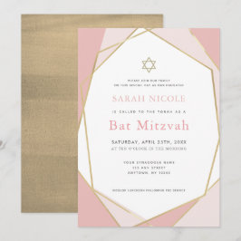 Convites Rosa Geométrico e Bat Mitzvah Dourado