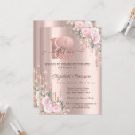 Convites Rosa Glitter Drips Rosa Dourado 18º Aniversário<br><div class="desc">Um moderno,  chique e glamouroso com pingos de brilho e rosas em fundo rosa dourado.</div>