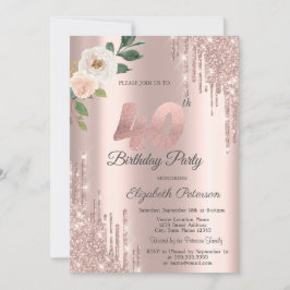 Convites Rosa Glitter Drives Rosa aniversário de 40 anos Do