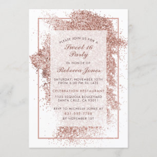 Convites Rosa Glitter e Script Elegante Dourado de 16 Festa