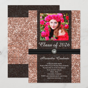 Convites Rosa Glitter Gem Foto Classe de Graduação 2021