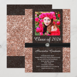 Convites Rosa Glitter Gem Foto Classe de Graduação 2025