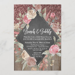 Convites Rosa Glitter Madeira Chalkboard Brunbble