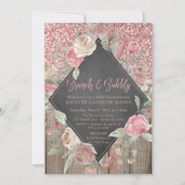 Convites Rosa Glitter Madeira Chalkboard Floral Brunbble