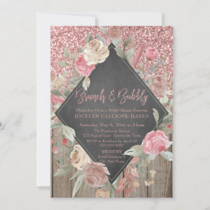 Convites Rosa Glitter Madeira Chalkboard Floral Brunbble
