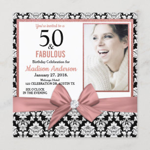 Convites Rosa gold arco damask 50th Foto de aniversário