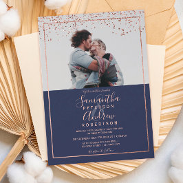 Convites Rosa gold confetti marinho tipografia fotografia c