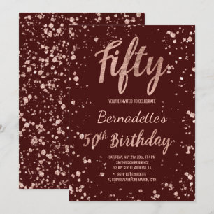 Convites Rosa gold confetti red burgundy 50º Aniversário