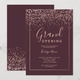 Convites Rosa gold confetti Red Typografia Grande Abertura