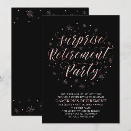 Convites Rosa Gold e Black Modern Surprise Retirement Party