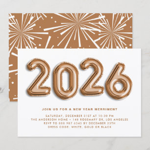 Convites Rosa Gold Foil Balloons - Festa II de Ano Novo