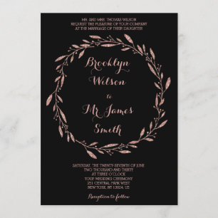 Convites Rosa Gold Foil Black Wedation Wreath