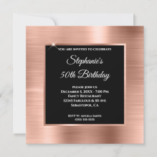 Convites Rosa Gold Foil Glam Black Overlay 50º Aniversári