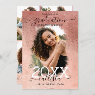Convites Rosa Gold Foil Halo - Graduação da Colagem de Foto
