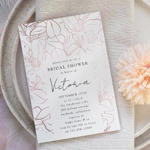 Convites Rosa Gold Foil Line Art Chá de panela Floral