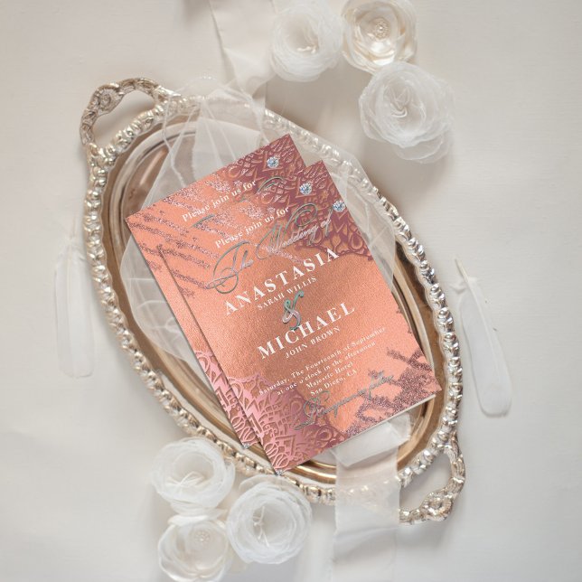Convites Rosa Gold Foil Luxury Glam Na moda Elegante Casame (Criador carregado)