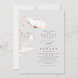 Convites Rosa Gold Foil Selvagens Flores-luz Casamento de C