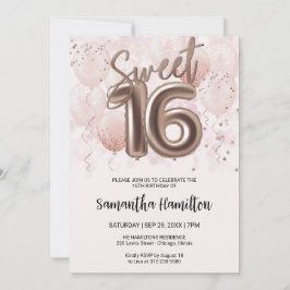Convites Rosa Gold Foil Sweet 16 Bday Balloons Party Pink
