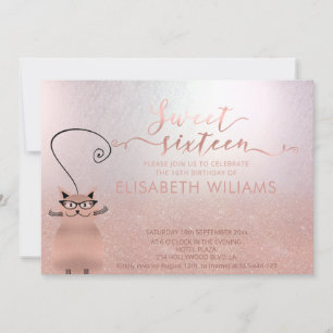 Convites Rosa gold glittery ombre calligraphy engraçado ca