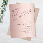 Convites Rosa gold script luxury Sweet 16<br><div class="desc">Um 16 convite moderno. fundo rosa de gradiente dourado e a palavra dezesseis escrita com letras grandes. Personalize e adicione um nome e detalhes da parte.</div>