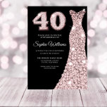 Convites Rosa gold Sparkle aniversário de 40 anos de partid<br><div class="desc">Rosa dourado pincel cor-de-rosa aniversário de 40 anos de-vestido Negra Variações de Convite Preto para o convite e itens correspondentes na nossa loja</div>