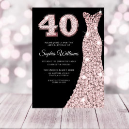 Convites Rosa gold Sparkle aniversário de 40 anos de partid