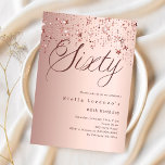 Convites Rosa gold stars script luxuoso 60º aniversário<br><div class="desc">Um convite moderno e na moda para uma 60ª festa de aniversário. fundo de gradiente rosa dourado e a palavra Cinquenta escrita com letras elegantes de letras grandes em ouro rosa escuro. Estrelas rosa douradas. Personalize e adicione um nome e detalhes da parte.</div>