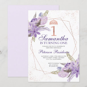 Convites Rosa gold tiara floral primeiro aniversario de aqu