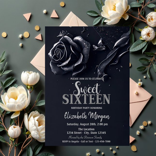 Convites Rosa Gótica Azul Escuro Sweet 16 (Criador carregado)