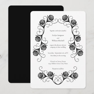 Convites Rosa gótica moderna suga casamento preto e branco