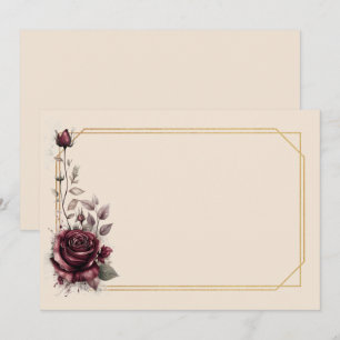 Convites Rosa grená com moldura dourada em branco
