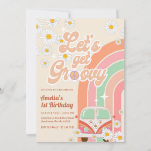 Convites Rosa Groovy Van Daisy Rainbow Hippiday