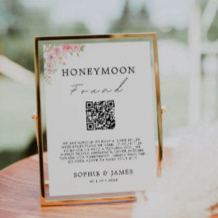 Convites Rosa Honeymoon Fund Código QR Sinal de Casamento,