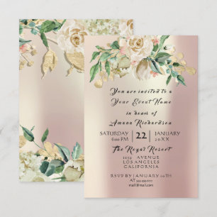 Convites Rosa Hortelã Champanhe Dourado Floral Aquarela Pér