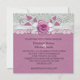 Convites Rosa Lace Silver/Casamento tema damasco Rosa Convi