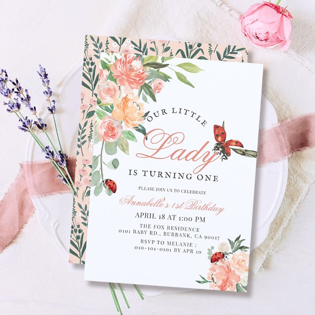 Convites Rosa Lady Ladybug primeiro aniversario (Criador carregado)