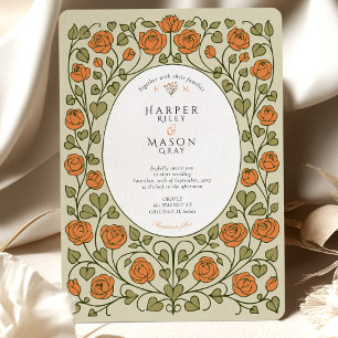 Convites Rosa Laranja Elegante e Casamento de Coração Verde