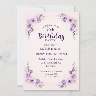 Convites Rosa Lavanda em Aquarela para 70º Aniversário
