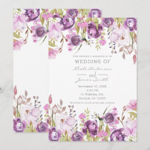 Convites Rosa Lavanda Lilás Floral Casamento Aquarela