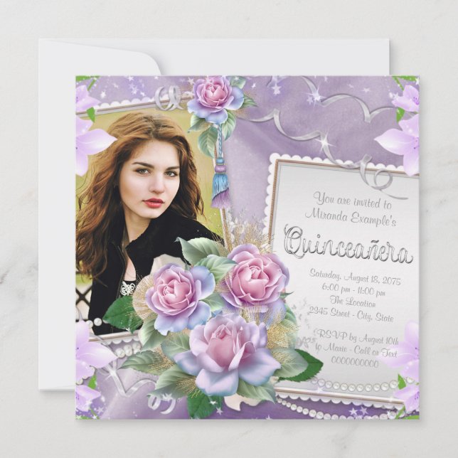 Convites Rosa Lavanda Quinceanera (Frente)