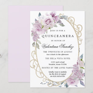 Convites Rosa Lilac Aquarela Puro Quinceanera Floral