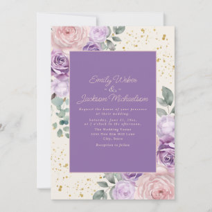 Convites Rosa Lilás Creme Floral Dourado Brilho Casamento