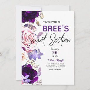 Convites Rosa Lilás Roxo Rosa Floral Branco Doce Festa de 1