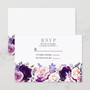 Convites Rosa Lilás Roxo & Rosa Floral Branco RSVP Casament