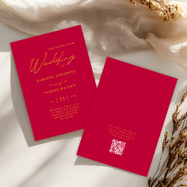 Convites Rosa Magenta Dourado Tipografia Moderna RSVP Casam