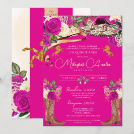 Convites Rosa Magenta Rosa Rico Charro Quinceañera